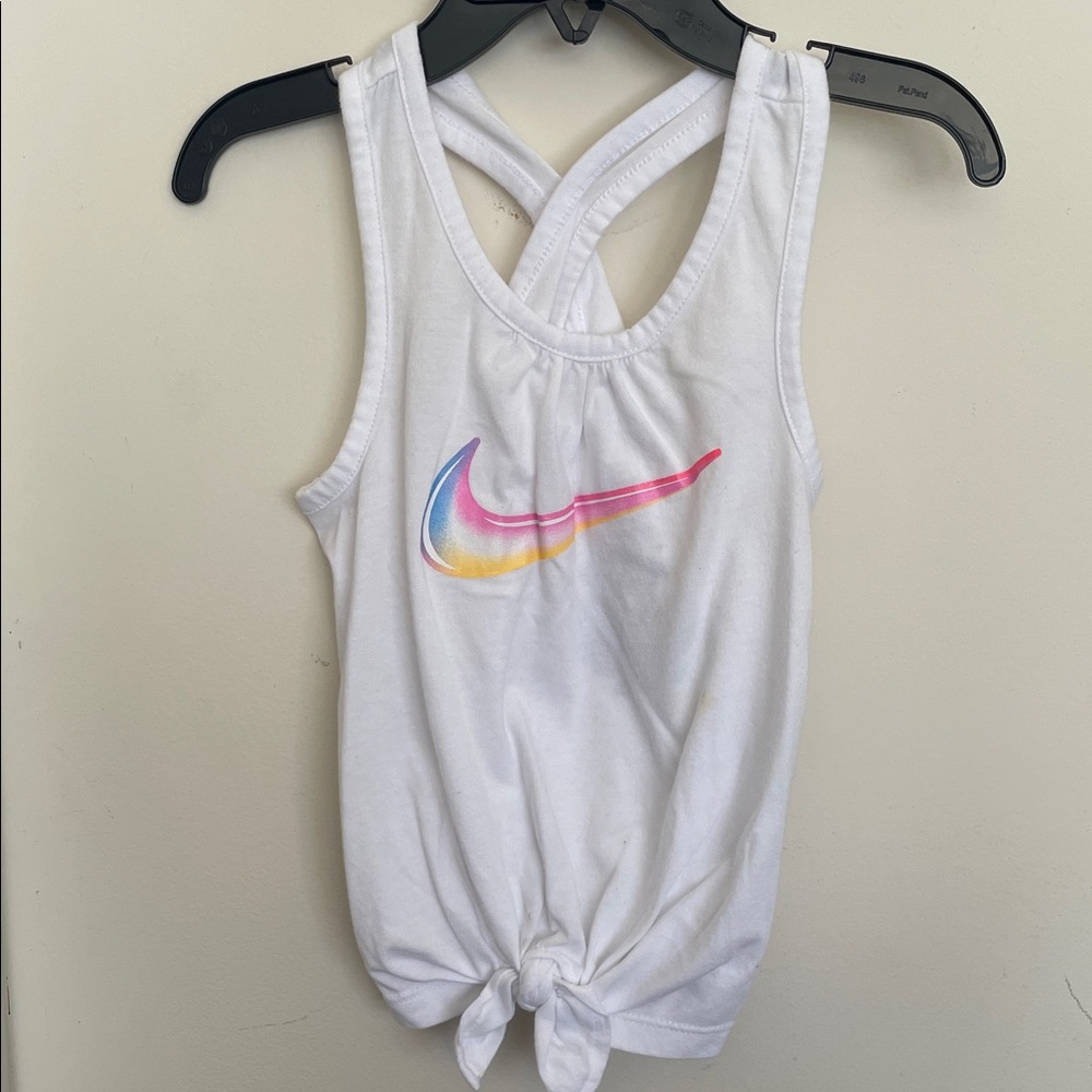 Nike White Girls Tank with Pastel Gradient Swoosh